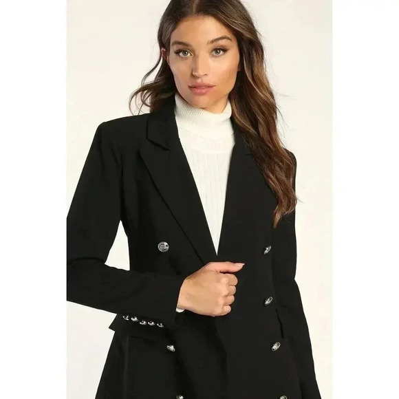 NWT Lulus Captain's Blog Black Double-Breasted Coat/Dress in  Black Size M - Picture 3 of 15